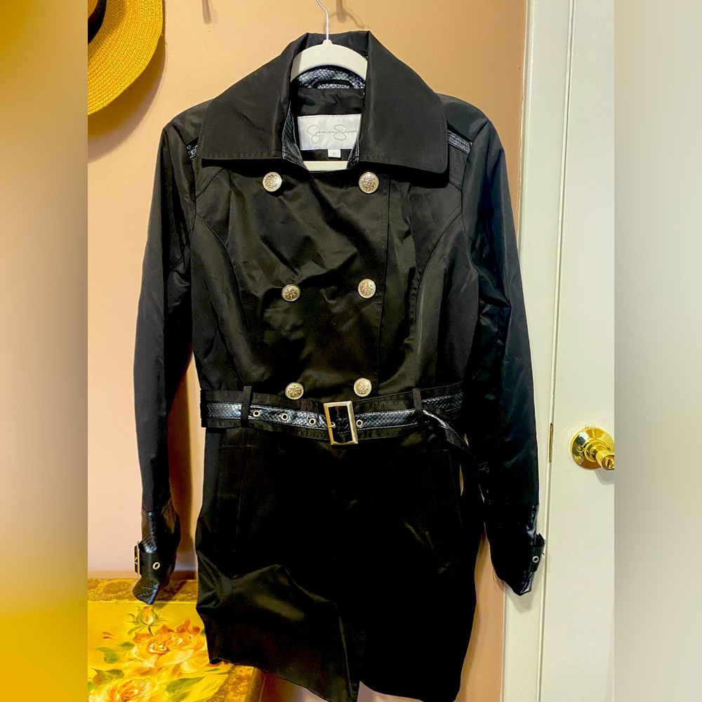 Black rain jacket with snake skin accents